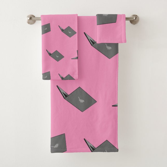 Gray Laptop with Bird Logo Cartoon Bath Towel Set (Insitu)