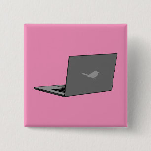 Gray Laptop with Bird Logo Cartoon Button