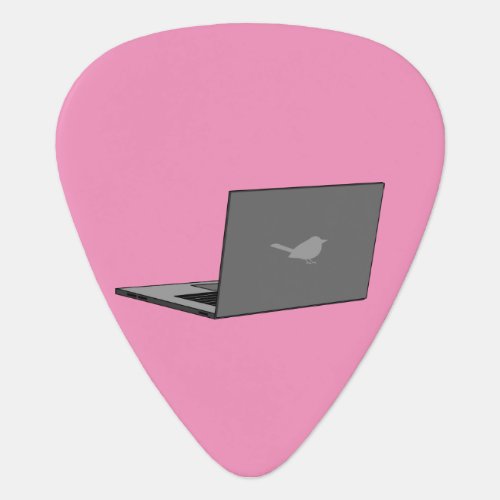 Gray Laptop with Bird Logo Cartoon Guitar Pick