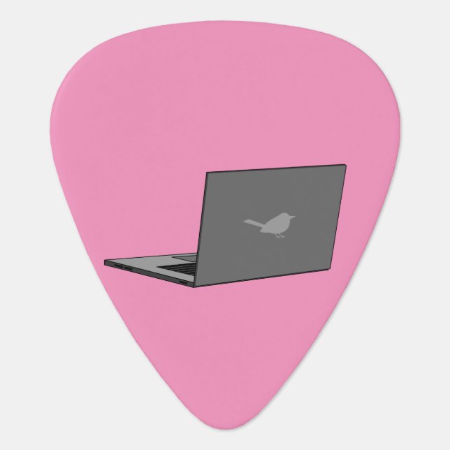 Gray Laptop with Bird Logo Cartoon Guitar Pick (Front)