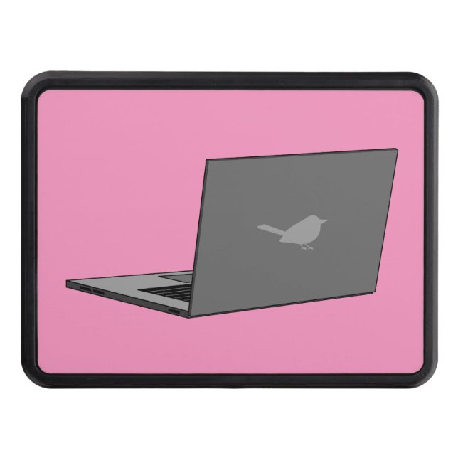 Gray Laptop with Bird Logo Cartoon Hitch Cover (Front)