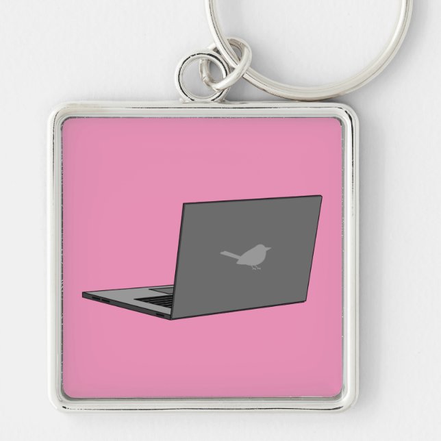 Gray Laptop with Bird Logo Cartoon Keychain (Front)