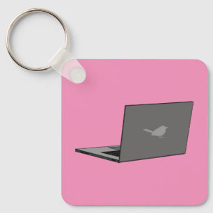 Gray Laptop with Bird Logo Cartoon Keychain