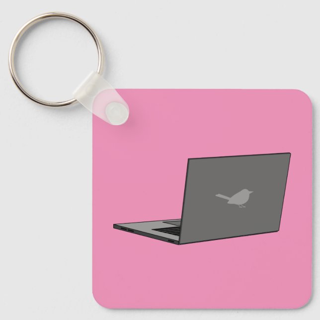 Gray Laptop with Bird Logo Cartoon Keychain (Front)