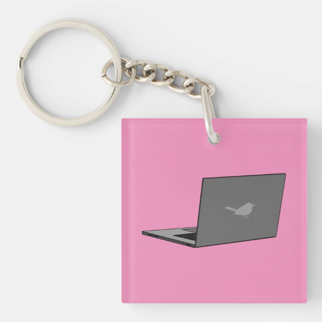 Gray Laptop with Bird Logo Cartoon Keychain (Front)