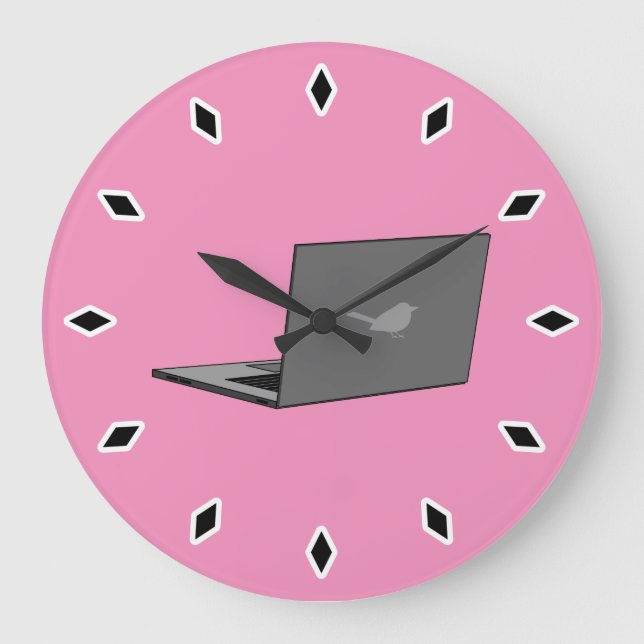 Gray Laptop with Bird Logo Cartoon Large Clock (Front)