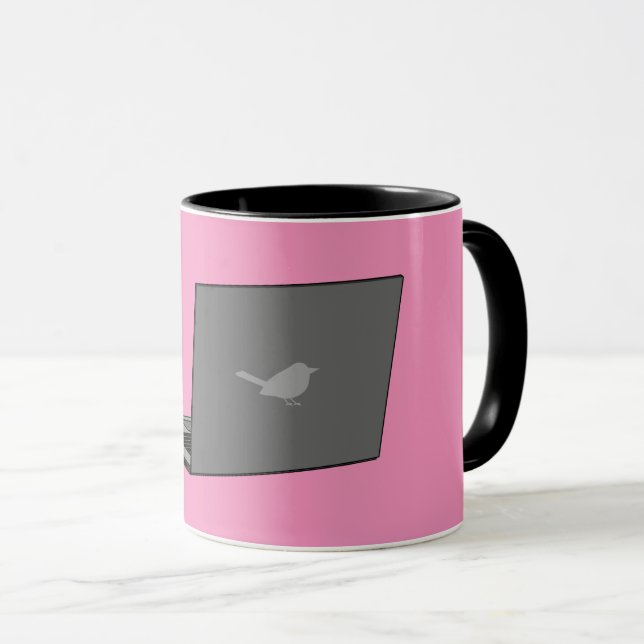 Gray Laptop with Bird Logo Cartoon Mug (Front Right)