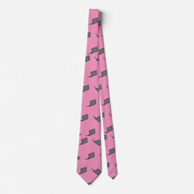 Gray Laptop with Bird Logo Cartoon Neck Tie (Front)