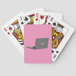 Gray Laptop with Bird Logo Cartoon Poker Cards
