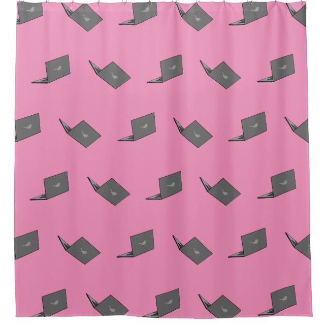 Gray Laptop with Bird Logo Cartoon Shower Curtain (Front)