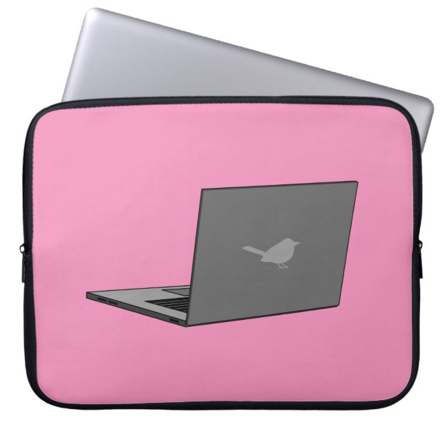 Gray Laptop with Bird Logo Cartoon Sleeve (Front)