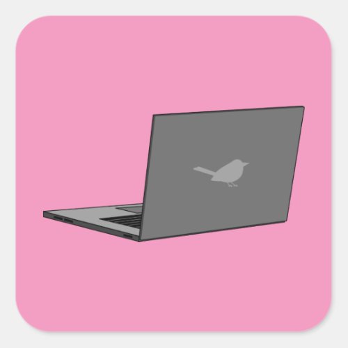 Gray Laptop with Bird Logo Cartoon Square Sticker