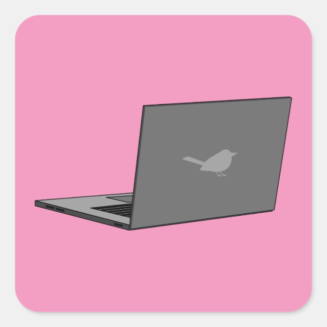 Gray Laptop with Bird Logo Cartoon Square Sticker (Front)