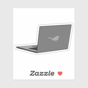 Gray Laptop with Bird Logo Cartoon Sticker