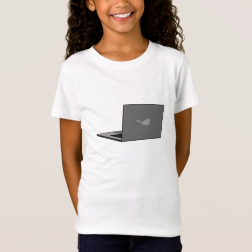 Gray Laptop with Bird Logo Cartoon T_Shirt