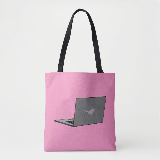 Gray Laptop with Bird Logo Cartoon Tote Bag (Front)