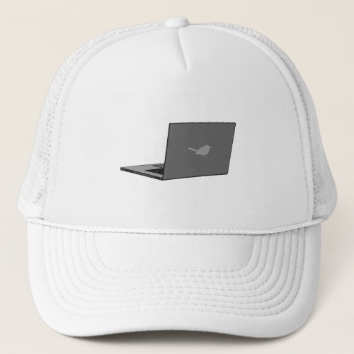 Gray Laptop with Bird Logo Cartoon Trucker Hat