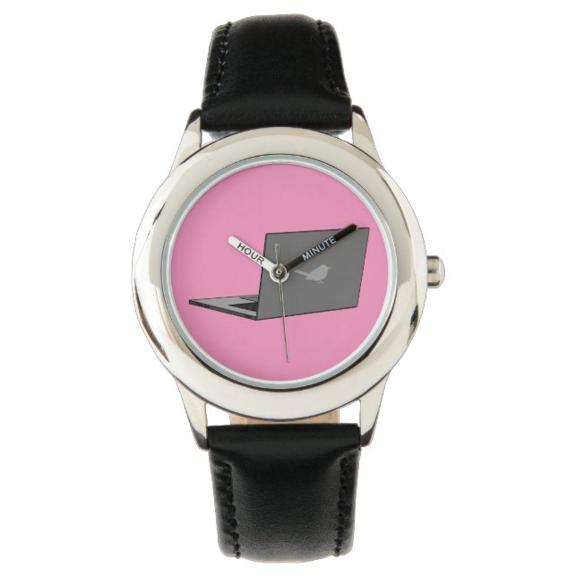 Gray Laptop with Bird Logo Cartoon Watch (Front)