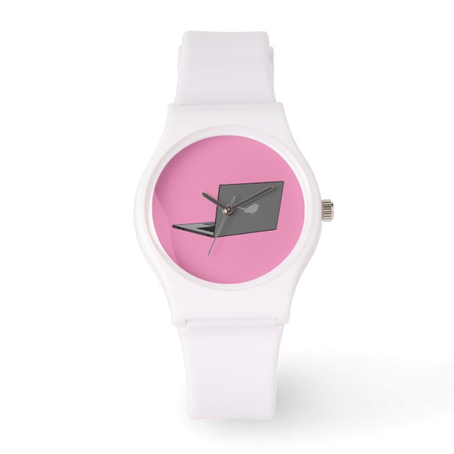 Gray Laptop with Bird Logo Cartoon Watch (Front)