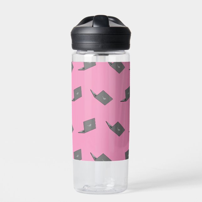 Gray Laptop with Bird Logo Cartoon Water Bottle (Front)