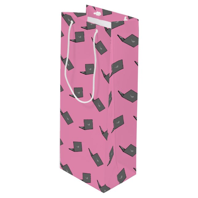 Gray Laptop with Bird Logo Cartoon Wine Gift Bag (Front Angled)