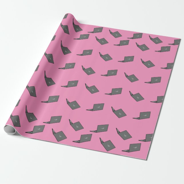 Gray Laptop with Bird Logo Cartoon Wrapping Paper (Unrolled)