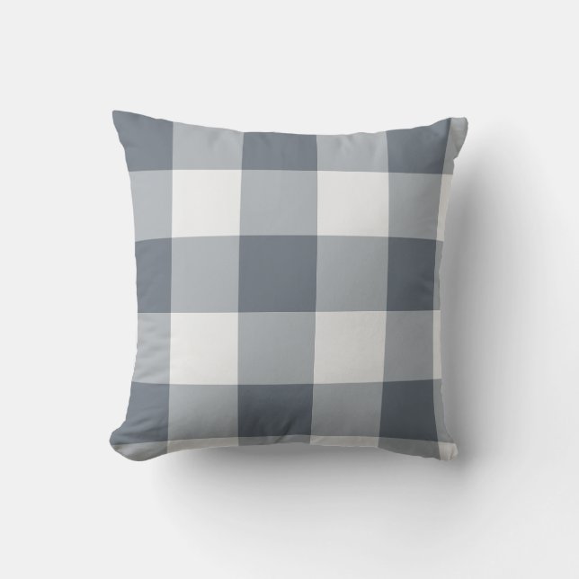 Gray Large Gingham Check Plaid Throw Pillow (Front)