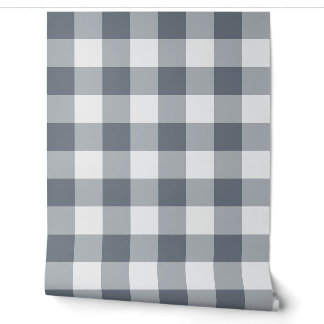Gray Large Gingham Check Plaid Wallpaper