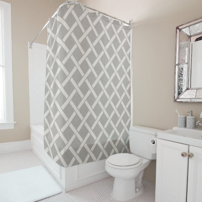 Gray Lattice | Modern Farmhouse Bathroom Decor Shower Curtain (In Situ)