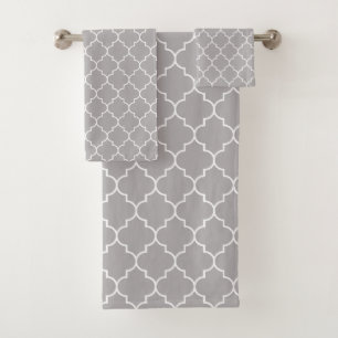 Gray Latticework, Quatrefoil, Moroccan Trellis Bath Towel Set
