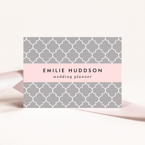 Gray Latticework Quatrefoil Moroccan Trellis Business Card