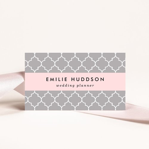 Gray Latticework Quatrefoil Moroccan Trellis Business Card