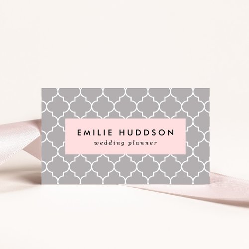 Gray Latticework Quatrefoil Moroccan Trellis Business Card