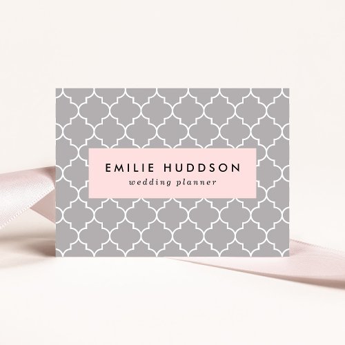 Gray Latticework Quatrefoil Moroccan Trellis Business Card