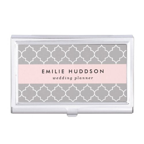 Gray Latticework Quatrefoil Moroccan Trellis Business Card Case