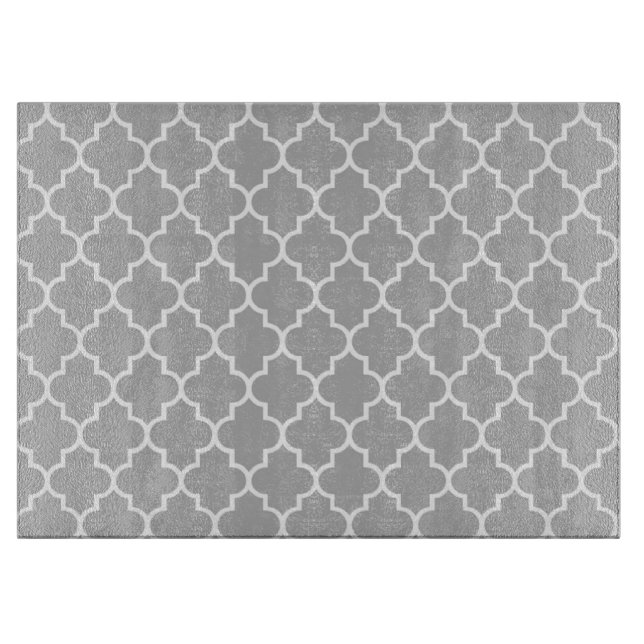 Gray Latticework, Quatrefoil, Moroccan Trellis Cutting Board (Front)