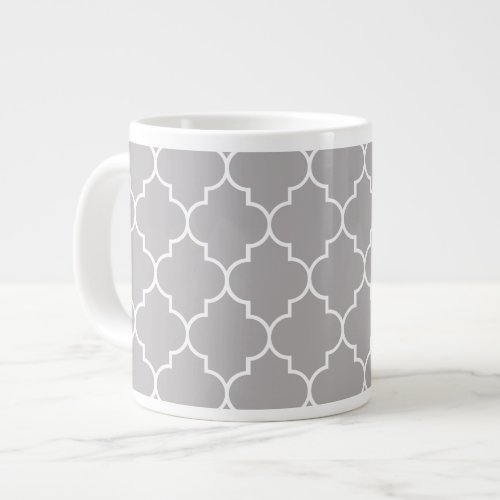 Gray Latticework Quatrefoil Moroccan Trellis Giant Coffee Mug