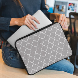 Gray Latticework, Quatrefoil, Moroccan Trellis Laptop Sleeve