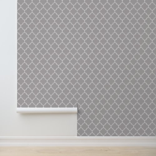 Gray Latticework Quatrefoil Moroccan Trellis Wallpaper