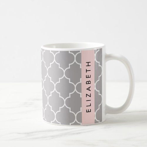 Gray Latticework Quatrefoil Trellis Your Name Coffee Mug