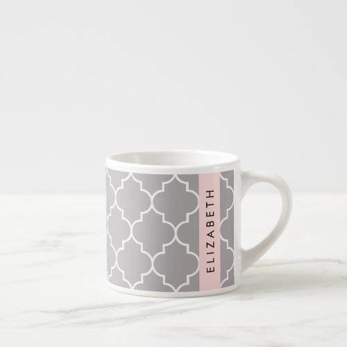 Gray Latticework Quatrefoil Trellis Your Name Espresso Cup