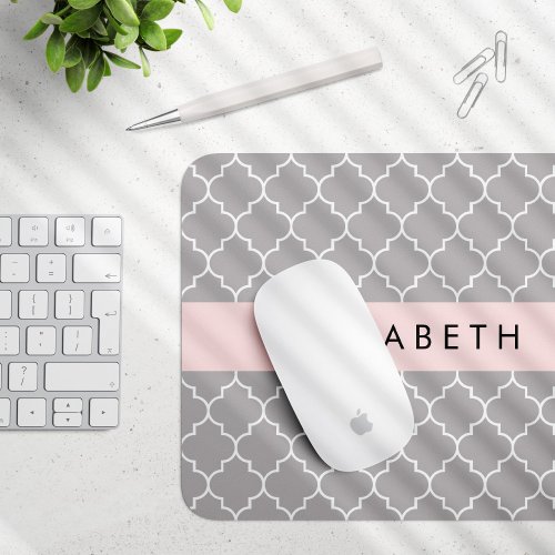 Gray Latticework Quatrefoil Trellis Your Name Mouse Pad