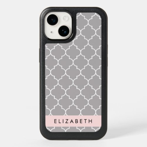 Gray Latticework Quatrefoil Trellis Your Name OtterBox iPhone 14 Case