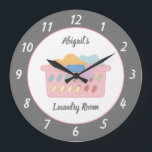 Gray Laundry Room Personalized Large Clock<br><div class="desc">Gray Laundry Room Personalized Clock.</div>