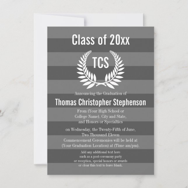Gray Laurel Custom High School College Graduation Invitation (Front)