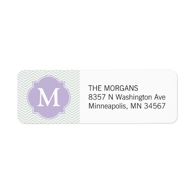 Gray & Lavender Modern Chevron Custom Monogram Label (Front)