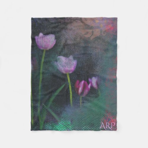  Gray Lavender Pink Tulip Grunge Vintage Shabby Fleece Blanket