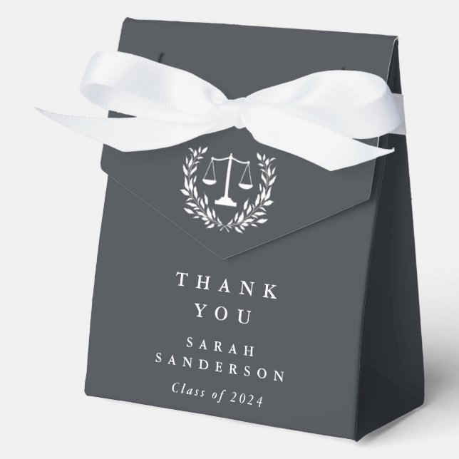 Gray Law Scales+Laurel Wreath Graduation Favor Boxes (Front)