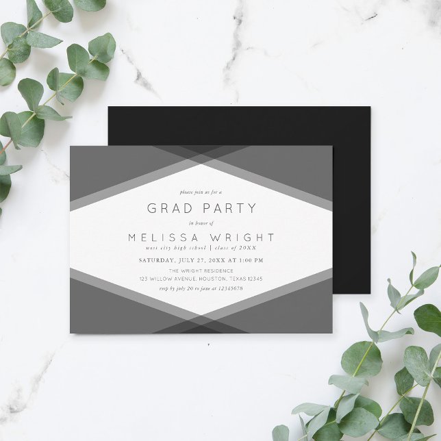 Gray Layered Geometric & Black Grad Party Invitation (Creator Uploaded)