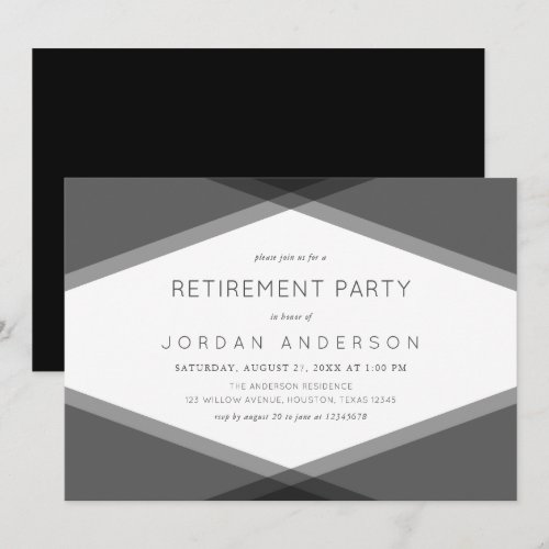 Gray Layered Geometric & Black Retirement Party Invitation
